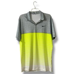 Nike Tiger Woods Golf Polo Men’s Medium Yellow Striped Dri-FIT Performance Shirt
